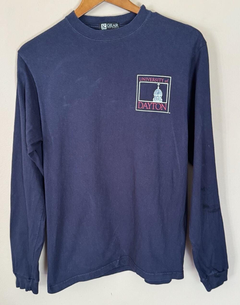 Dayton Flyers Blue T-Shirt Medium Navy Long Sleeve Graphic NCAA Tee